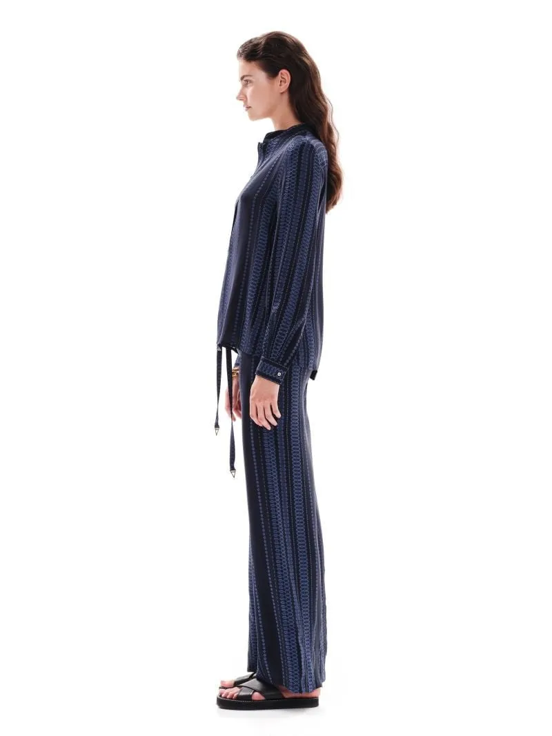Alcestes Textured Silk Wide Leg Pants Navy Blue