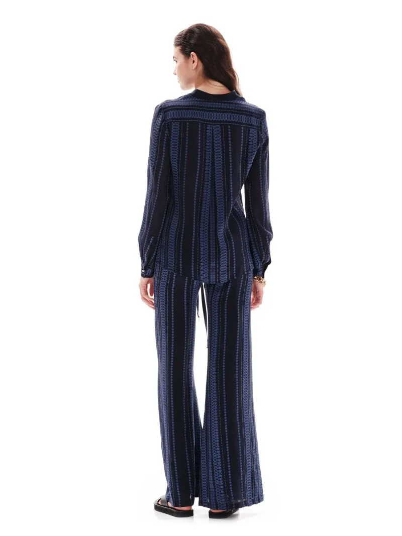 Alcestes Textured Silk Wide Leg Pants Navy Blue