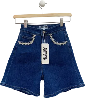 Amy Lynn Blue Raye Embellished Denim Shorts UK 6