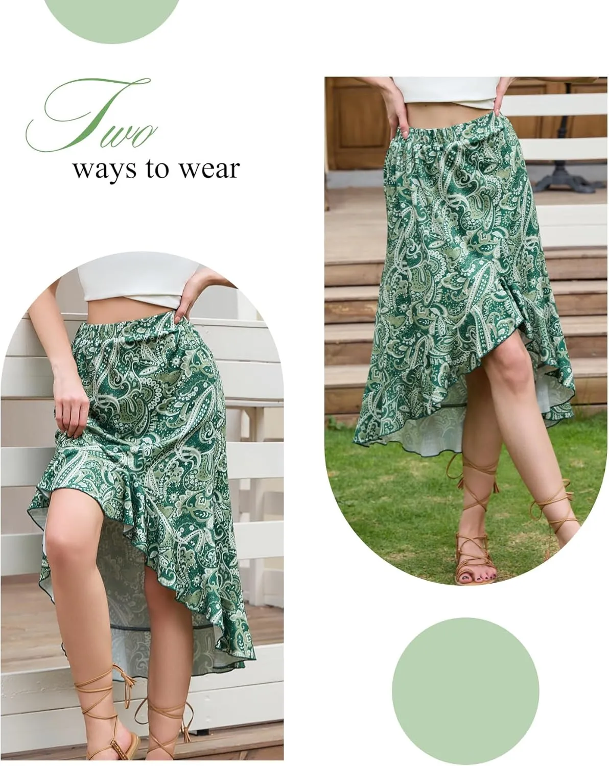 Aupuls Summer High Low Boho Skirts for Women Floral Beach Vacation Midi Skirt Casual