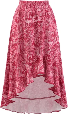 Aupuls Summer High Low Boho Skirts for Women Floral Beach Vacation Midi Skirt Casual