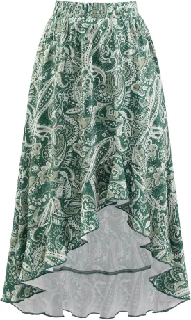 Aupuls Summer High Low Boho Skirts for Women Floral Beach Vacation Midi Skirt Casual