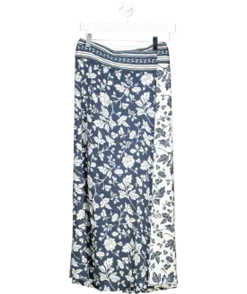 Ba&sh Blue Two Tone Floral Midi Skirt UK 6