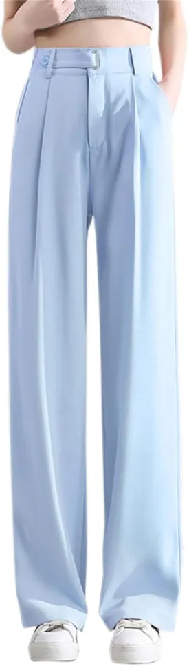 Betusline Women's Wide Leg Dress Pants High Waisted Business Casual Straight Fit Office Trousers, Blue, Small