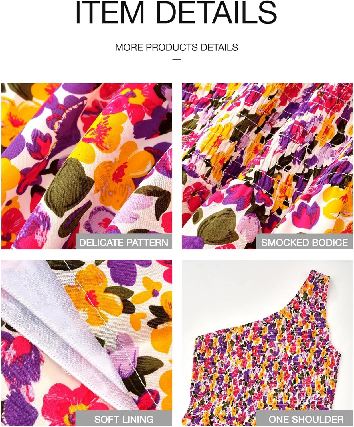 BTFBM 2025 Summer One Shoulder Dresses for Women Casual Sleeveless High Waist Floral Flowy Smocked Boho Beach Maxi Dress