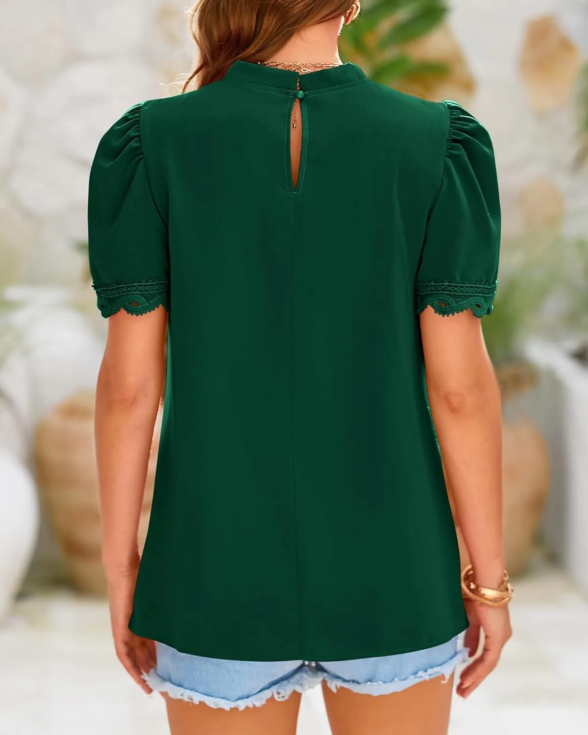 BTFBM Women's Dressy Casual Blouses Business Work Tops Lace Trim Short Sleeve Office Shirts 2025 Summer Spring Outfits