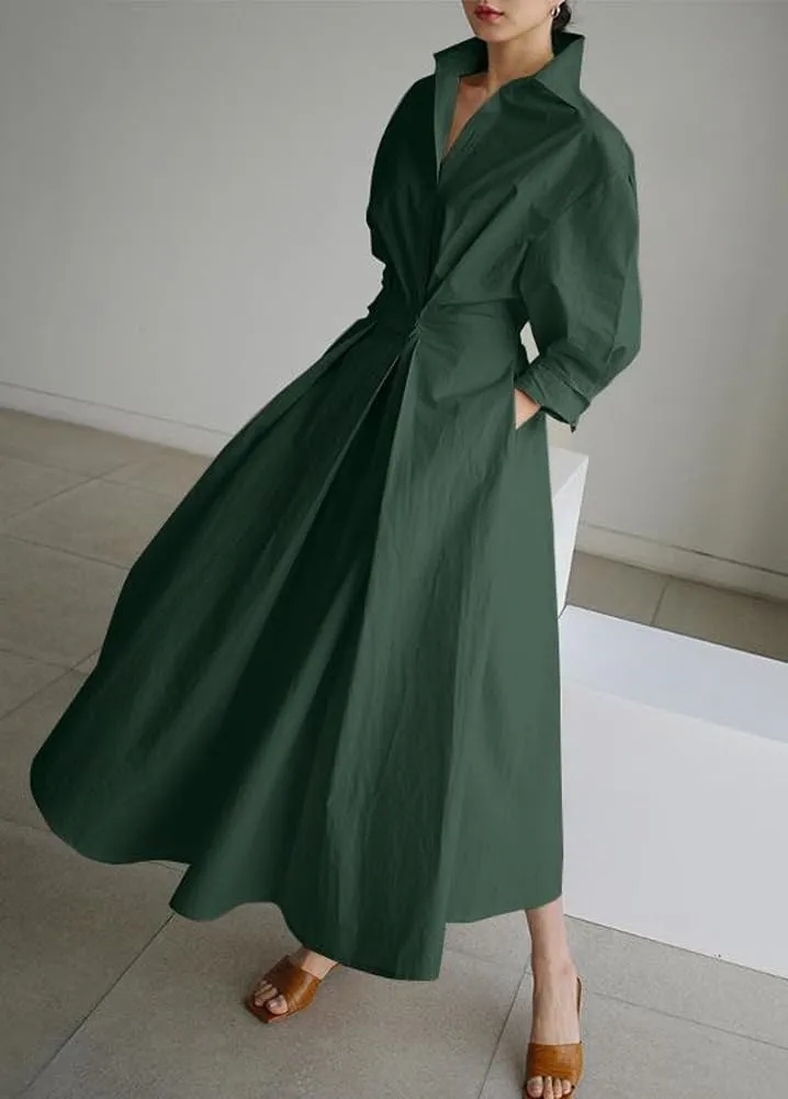 chouyatou Women's Spring Elegant Tunic Dress Long Sleeve Button Down Loose Maxi Dress Sundress