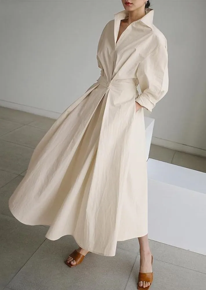 chouyatou Women's Spring Elegant Tunic Dress Long Sleeve Button Down Loose Maxi Dress Sundress