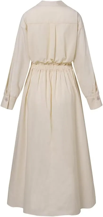 chouyatou Women's Spring Elegant Tunic Dress Long Sleeve Button Down Loose Maxi Dress Sundress
