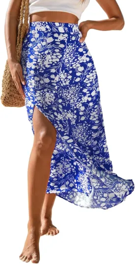 CUPSHE Skirts Floral Maxi Skirt High Waist Coverup Casual Beach Summer Vacation