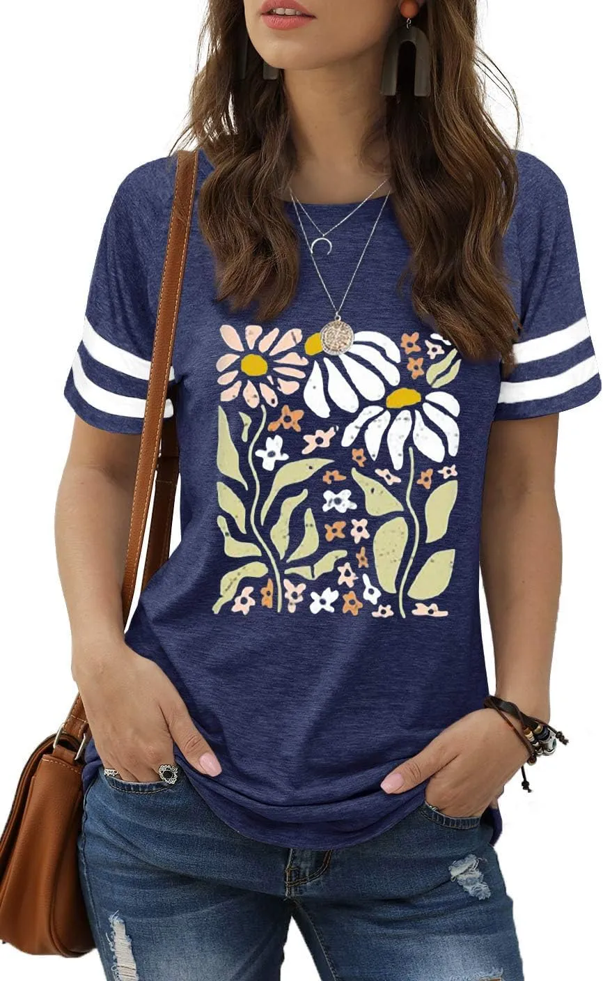 Dandelion Shirt for Women Funny Vintage Boho Flower Graphic Shirt Casual Wildflower Botanical Summer Tee Tops