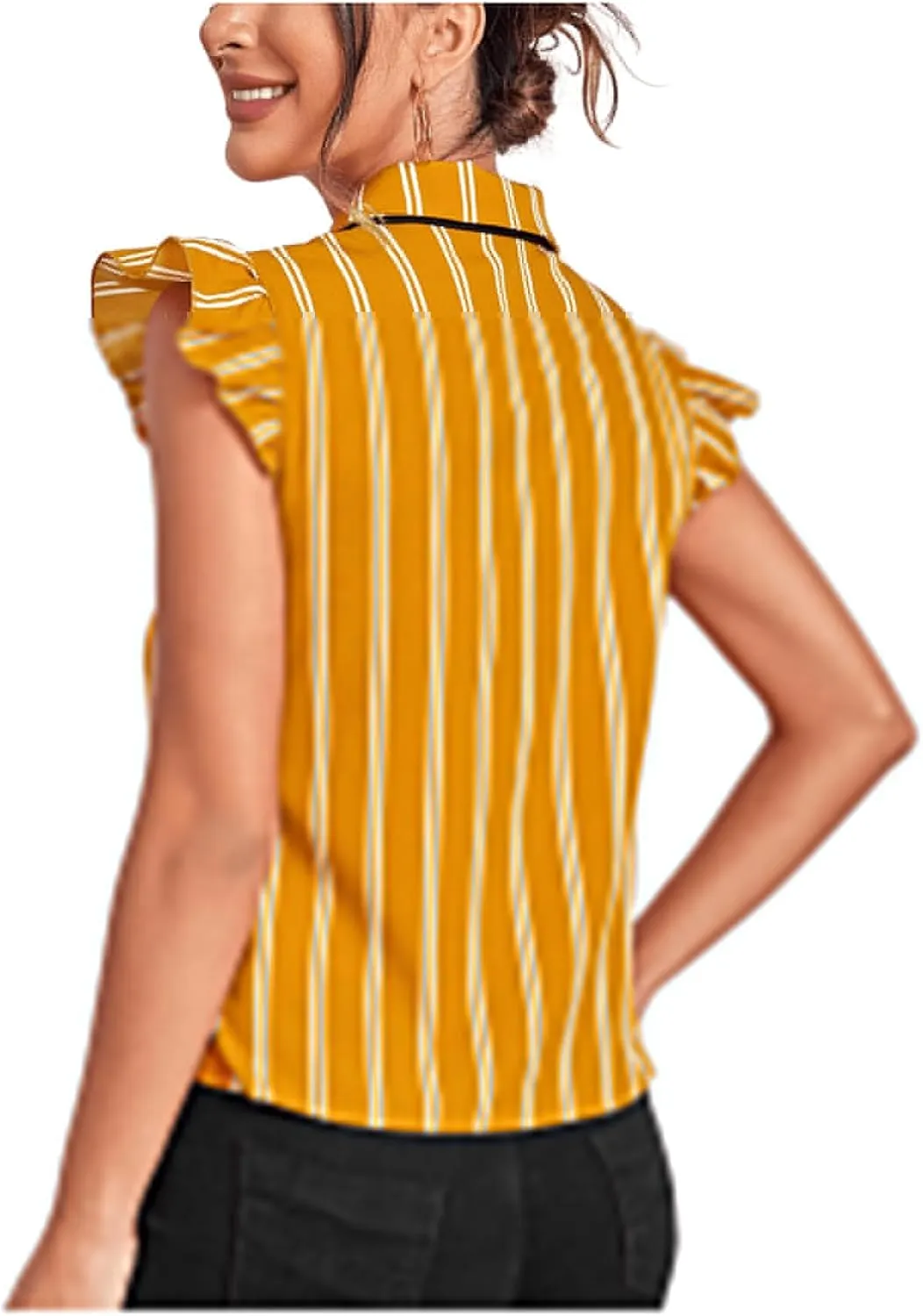 Floerns Women's Sleeveless Bow Tie Striped Summer Chiffon Blouse Top