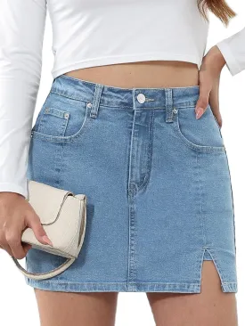 Genleck Stretch Jean Skirts for Women - Denim Skorts High Waisted Girls Teens Dressy Mini Jean Skirts with Shorts Underneath