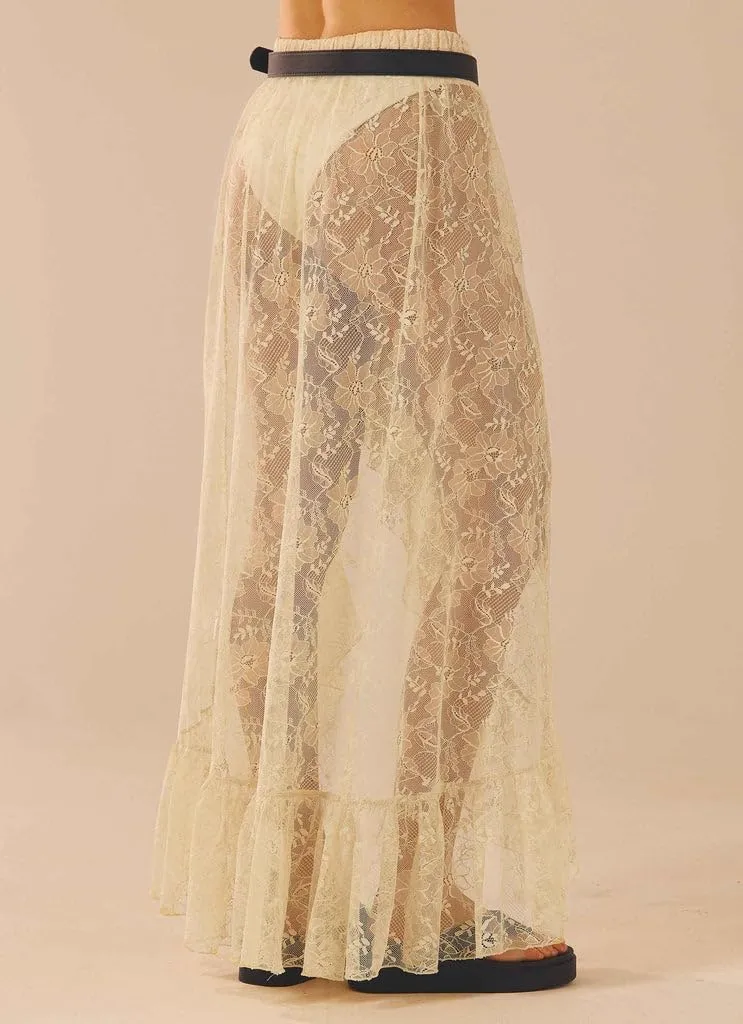 Lace Sheer Maxi Skirts for Women Cute Summer Beach Low Rise Long Skirt See Through Ruffle Y2k Lace Midi Slip Skirts