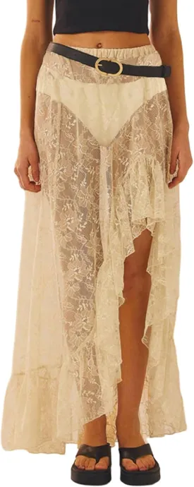 Lace Sheer Maxi Skirts for Women Cute Summer Beach Low Rise Long Skirt See Through Ruffle Y2k Lace Midi Slip Skirts