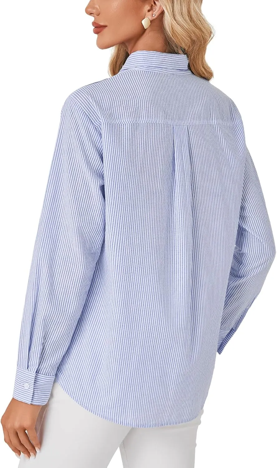 LYANER Women's Striped Button Down Shirts Vintage Bow Tie Collar Long Sleeve Elegant Blouse Tops