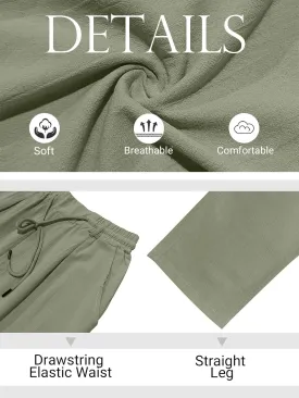 Mens Casual Linen Pants Loose Fit Elastic Drawstring Waist Straight-Legs Summer Yoga Beach Long Pants