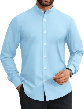 Mens Dress Shirts Wrinkle Free Dress Shirts for Men Long Sleeve Button Down Shirts Banded Collar Shirts