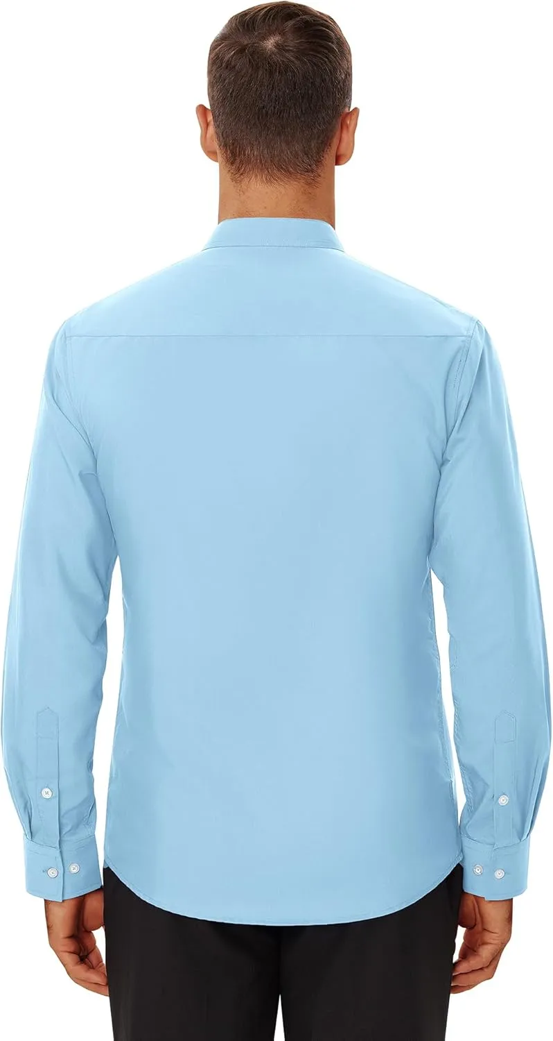 Mens Dress Shirts Wrinkle Free Dress Shirts for Men Long Sleeve Button Down Shirts Banded Collar Shirts