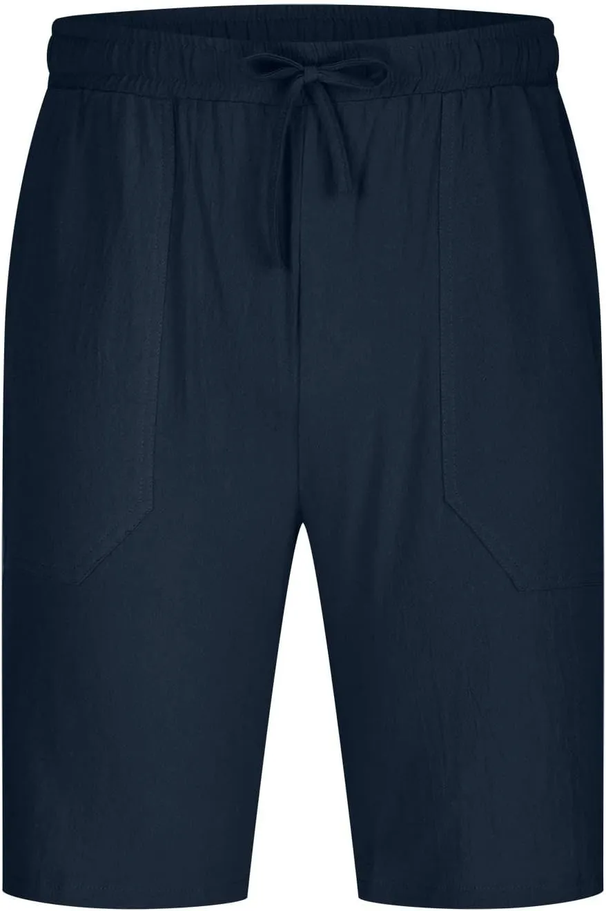 Muscularfit Men Linen Shorts Elastic Waist Drawstring Cotton Linen Shorts with Pockets Loose Fit Outdoor Summer Beach Shorts