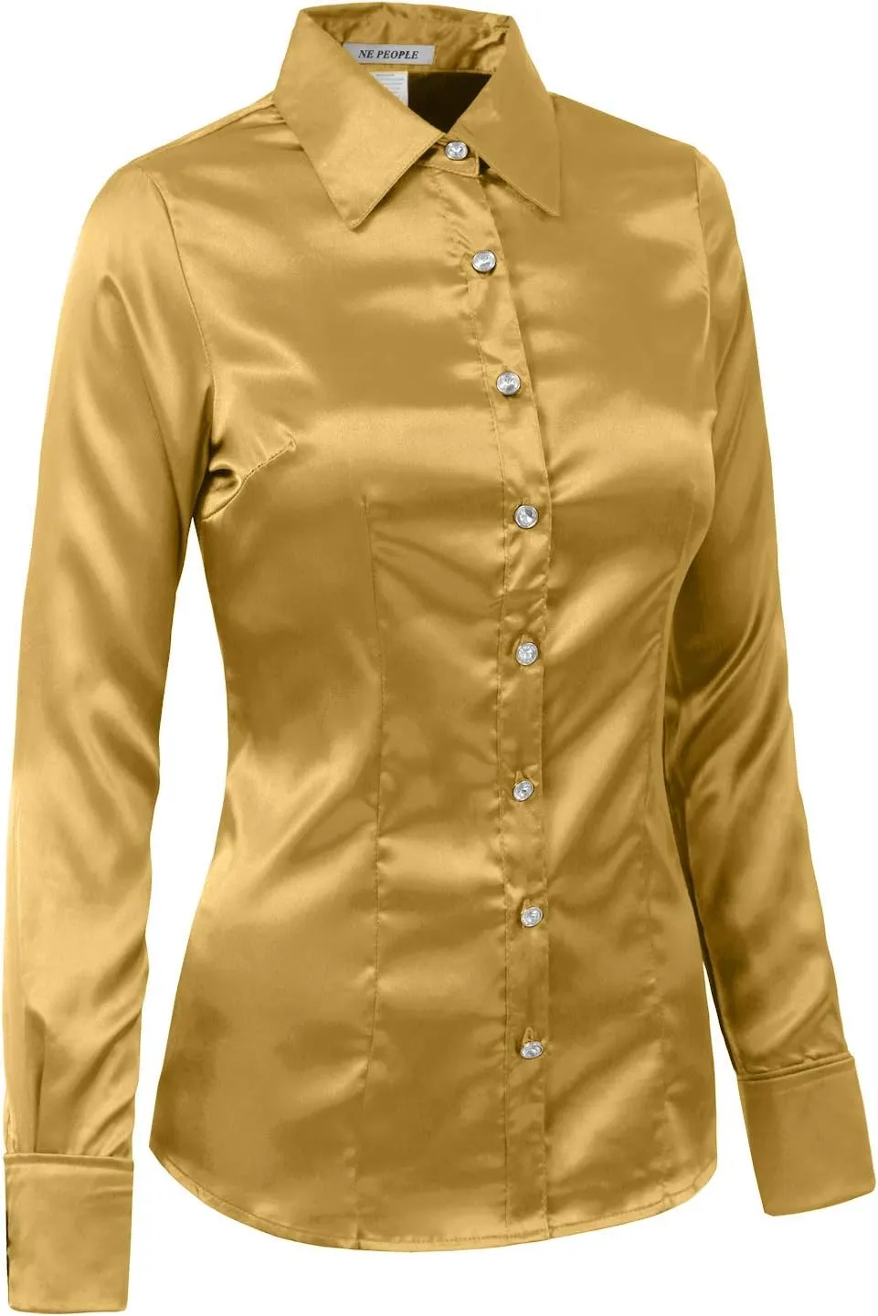 NE PEOPLE Womens Light Weight Long Cuff Sleeve Button Down Satin Shirt (S-3XL)
