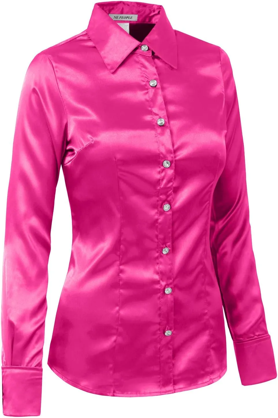 NE PEOPLE Womens Light Weight Long Cuff Sleeve Button Down Satin Shirt (S-3XL)