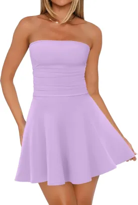 OFEEFAN Womens Tube Dresses Strapless Homecoming Graduation Formal Party Club Mini Dress Date Outfits