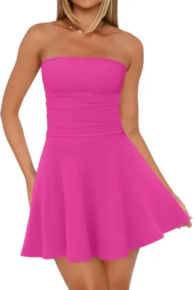 OFEEFAN Womens Tube Dresses Strapless Homecoming Graduation Formal Party Club Mini Dress Date Outfits