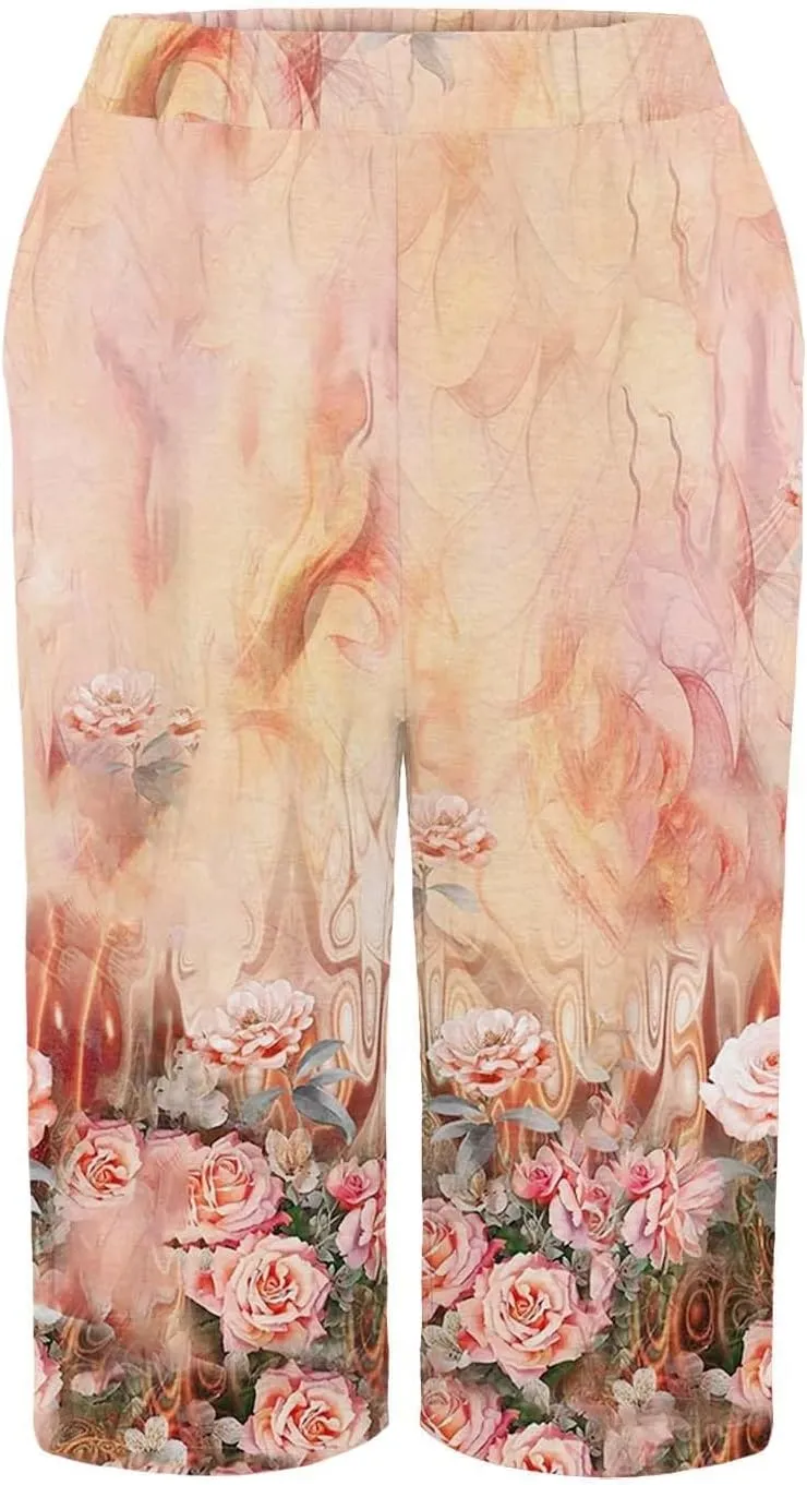 Pedal Pushers for Women 2025 Linen Pant Summer Wide Leg Knee Length Capris Lightweight Boho Loose Beach Pants