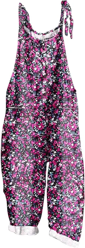 Plus Size Linen Jumpsuits for Women Casual Summer Overalls Floral Print Adjustable Straps Baggy Bib Pants Romper with Pockets
