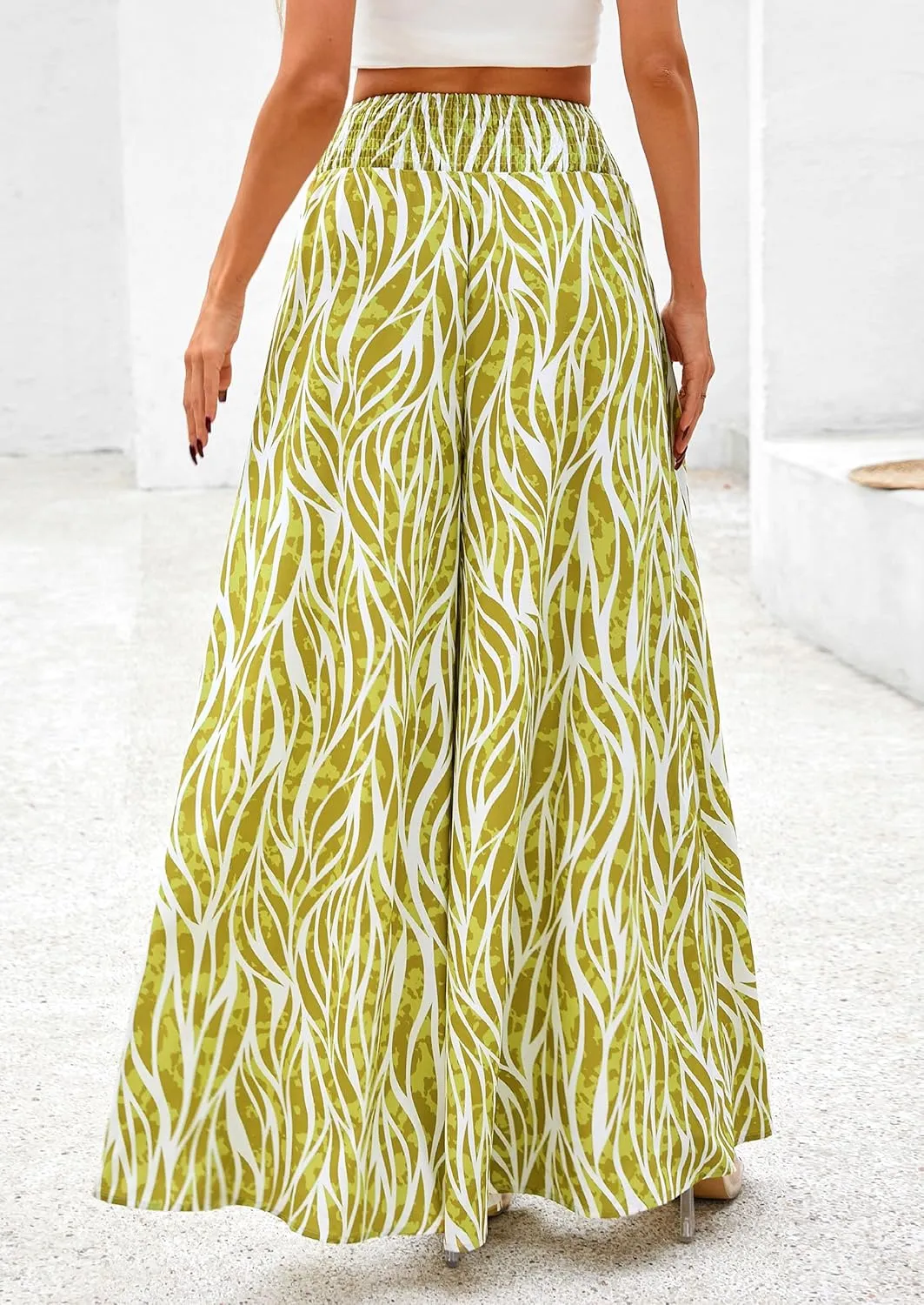 PRETTYGARDEN Women's 2025 Summer Flowy Wide Leg Palazzo Pants Dressy Casual Elastic High Waisted Pockets Boho Beach Trousers