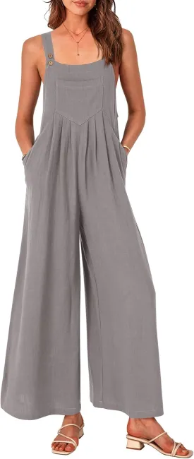 PRETTYGARDEN Women's Bib Overalls Casual Summer Sleeveless Strap Loose Wide Leg Jumpsuits with Pockets