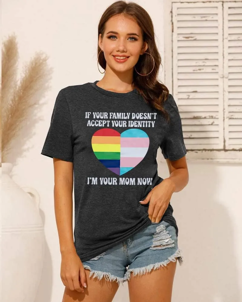 Pride Mom Shirts Women Rainbow Flag T Shirt LGBTQ Pride Shirt Ally Top LGBT Equality Shirt Rainbow Heart Graphic Casual Tee