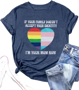 Pride Mom Shirts Women Rainbow Flag T Shirt LGBTQ Pride Shirt Ally Top LGBT Equality Shirt Rainbow Heart Graphic Casual Tee