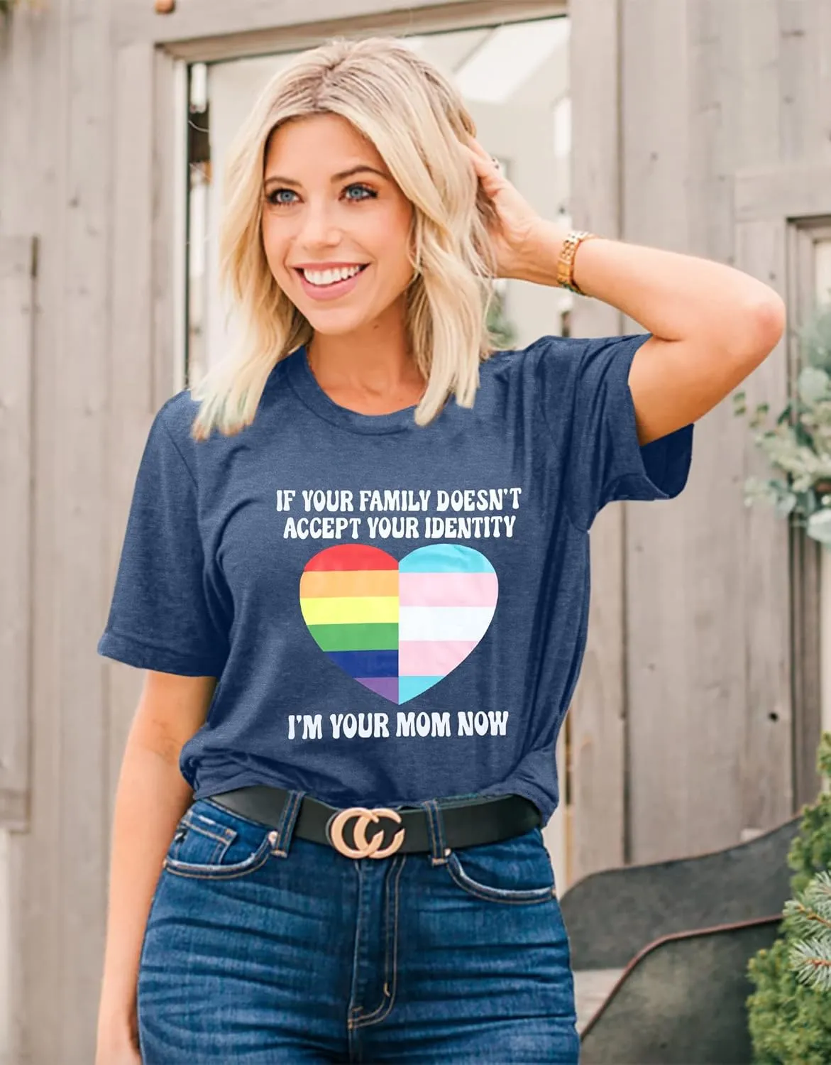 Pride Mom Shirts Women Rainbow Flag T Shirt LGBTQ Pride Shirt Ally Top LGBT Equality Shirt Rainbow Heart Graphic Casual Tee