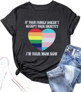 Pride Mom Shirts Women Rainbow Flag T Shirt LGBTQ Pride Shirt Ally Top LGBT Equality Shirt Rainbow Heart Graphic Casual Tee