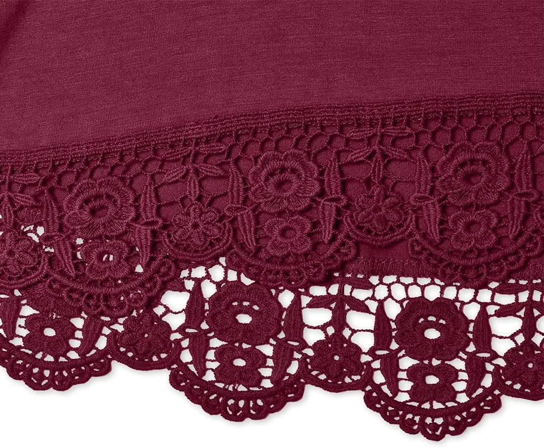 QIXING Women Tops Lace Trim O Neck A Line Tunic Blouse