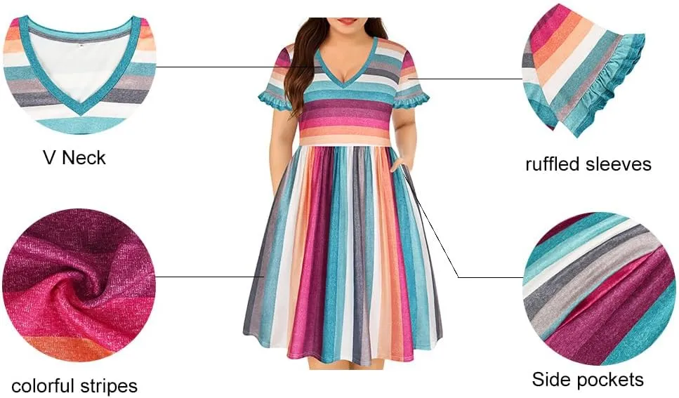 RITERA Plus Size Dresses for Curvy Women Summer Spring Womens Dress V Neck Short Sleeve Casual Dress with Pockets XL-5XL