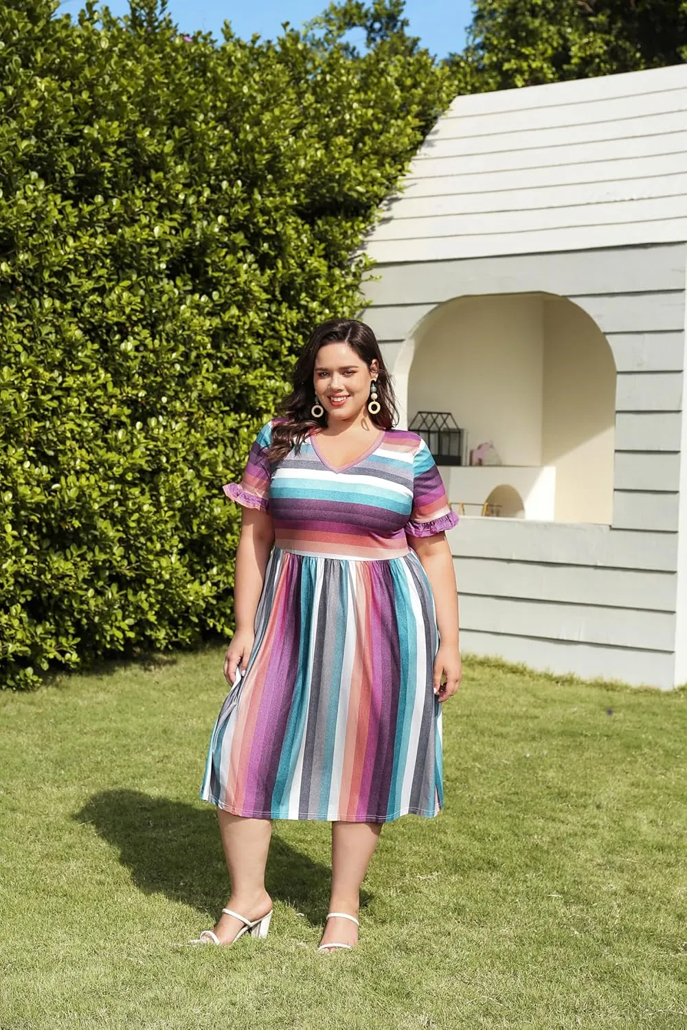 RITERA Plus Size Dresses for Curvy Women Summer Spring Womens Dress V Neck Short Sleeve Casual Dress with Pockets XL-5XL