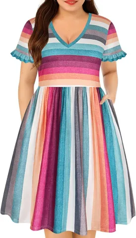 RITERA Plus Size Dresses for Curvy Women Summer Spring Womens Dress V Neck Short Sleeve Casual Dress with Pockets XL-5XL