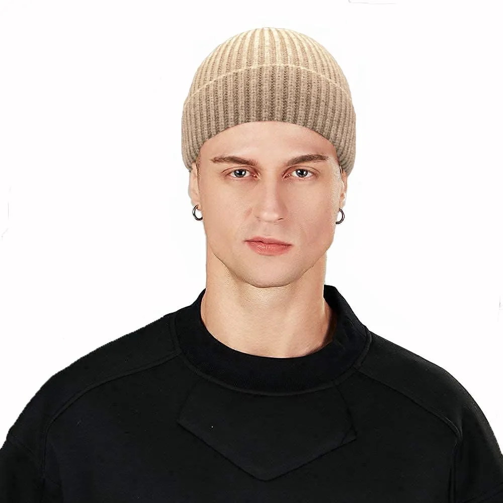 ROYBENS Swag Wool Knit Cuff Short Fisherman Beanie for Men Women, Winter Warm Hats
