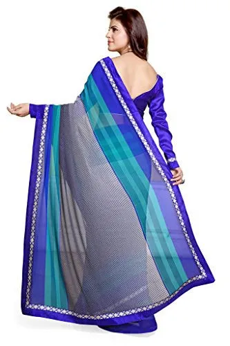 SOURBH Women's Faux Georgette Printed Saree (1040_Blue,Black)
