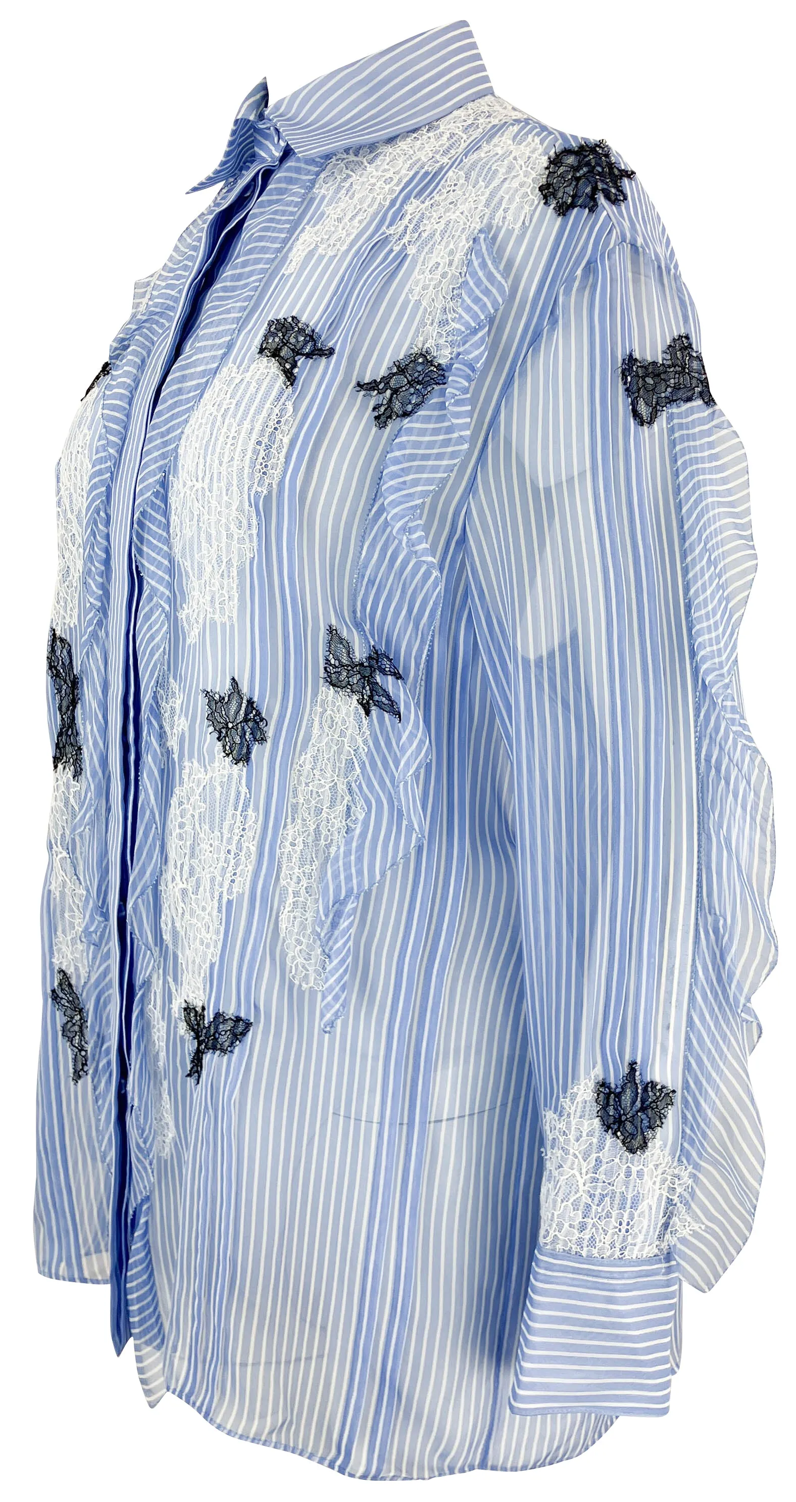 Valentino Ruffle and Lace Blouse in Light Blue