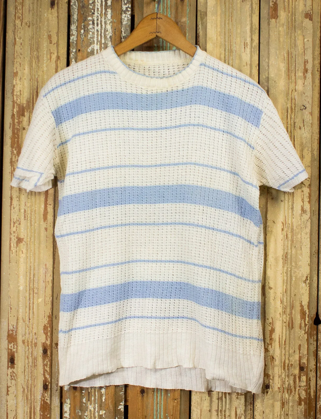 Vintage Blue and White Striped Knit Top 60s Small