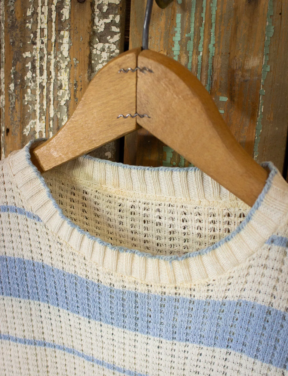 Vintage Blue and White Striped Knit Top 60s Small