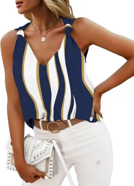 Womens Casual Fashion Tanks Tops V Neck Knotted Detail Tank Tops Sleeveless Blouses Shirts