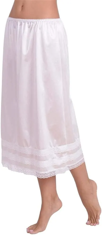 Womens Half Slip Lace Long Underskirt Side Slit Extenders Skirt Elastic Waist Lace Trim Midi Half Slips Under Dress