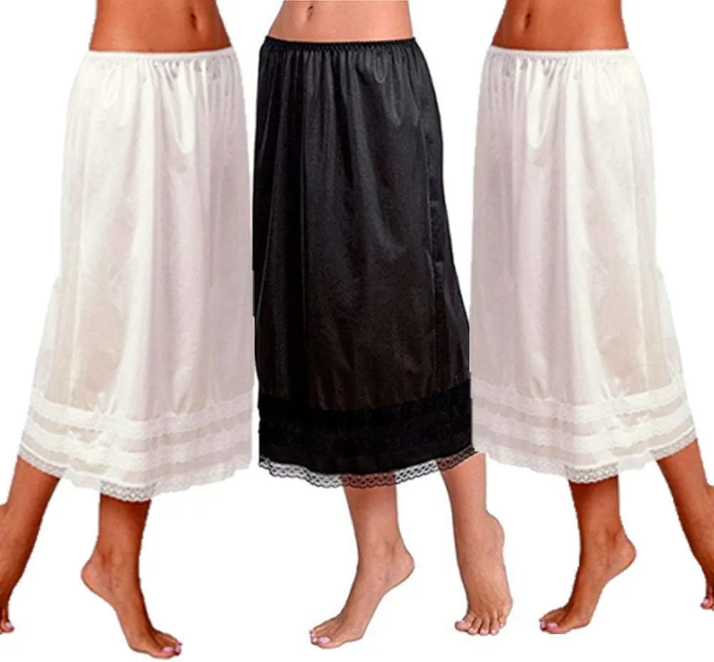 Womens Half Slip Lace Long Underskirt Side Slit Extenders Skirt Elastic Waist Lace Trim Midi Half Slips Under Dress