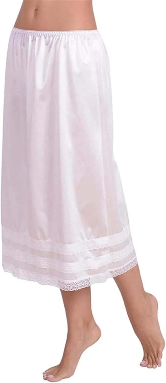 Womens Half Slip Lace Long Underskirt Side Slit Extenders Skirt Elastic Waist Lace Trim Midi Half Slips Under Dress