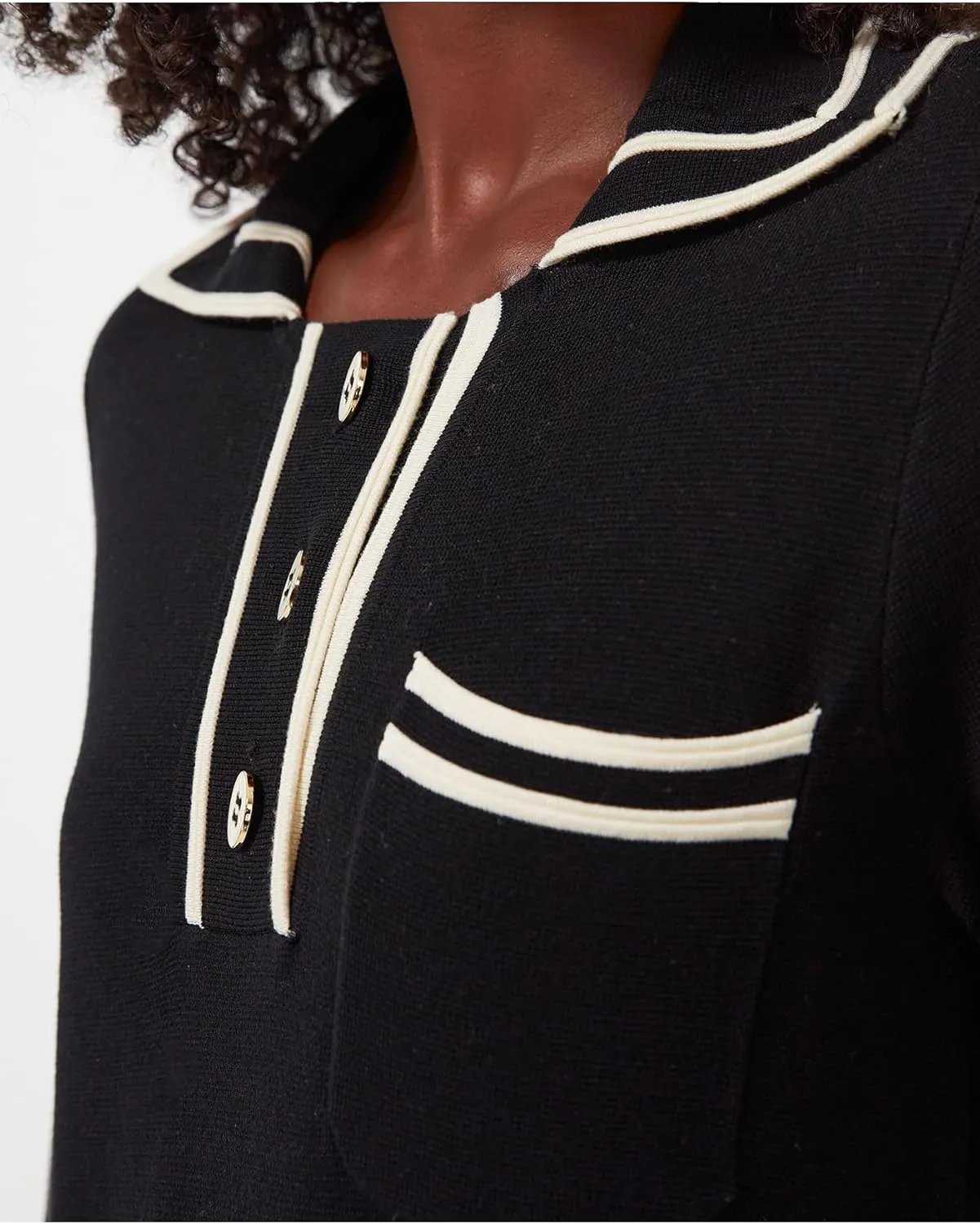 Women's Knitted Sweater Dresses Contrast Collared Fall Sweater Shift Dress Casual Party Mini Shirt Dress with Pockets